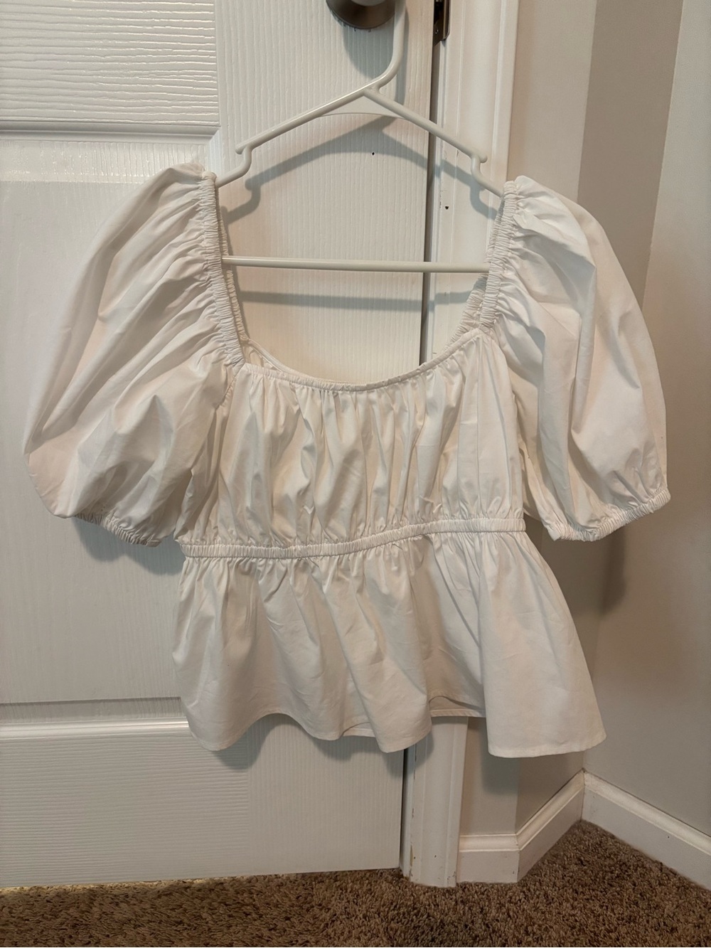 Express White Puff Sleeve Peplum Blouse